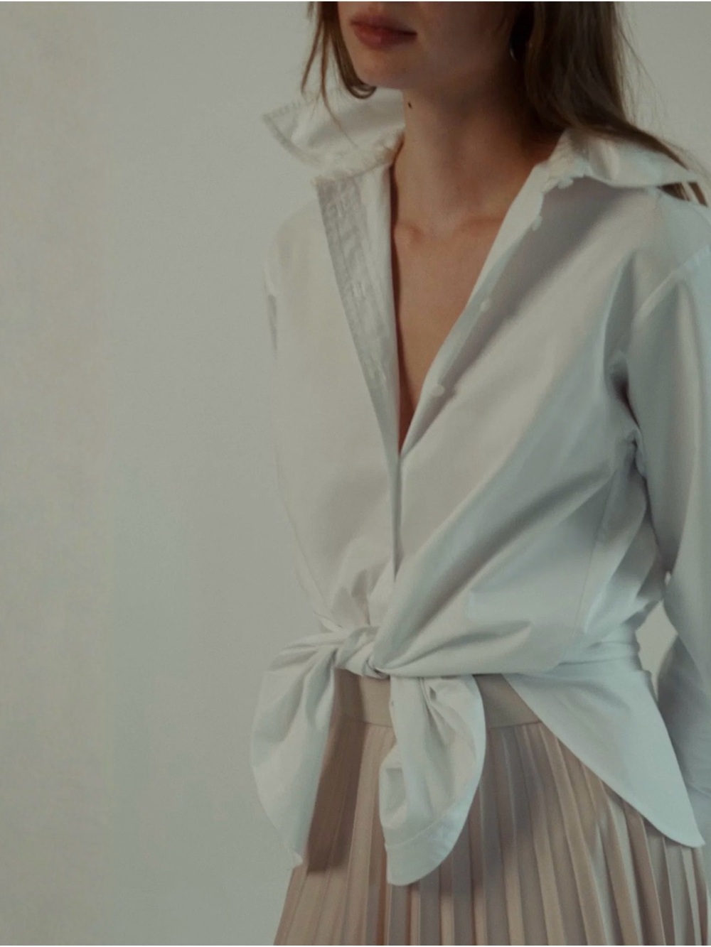 Women's White Tie-Front Button Down Shirt - Elegant Everyday Top